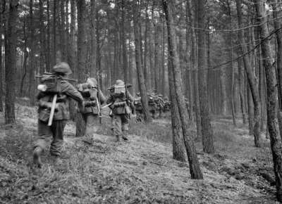 Infantry advance through the Reichswald